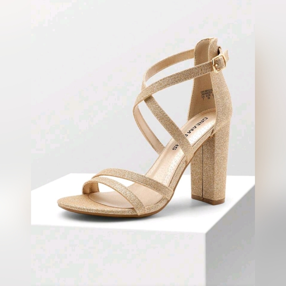 Dream Pairs Women's Sparkling Gold Strappy Heels